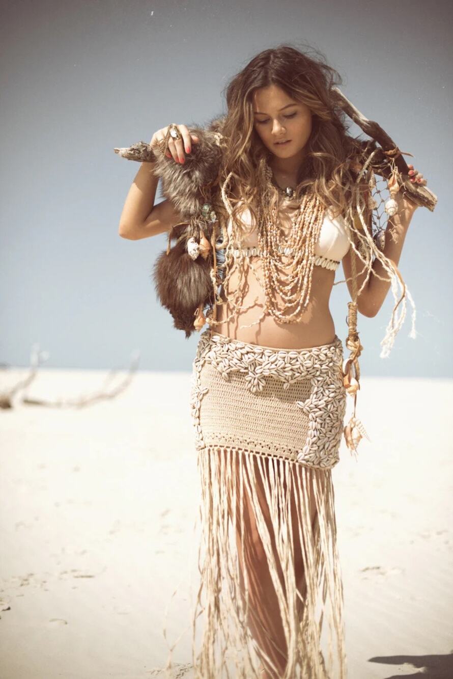 SPELL DESIGNS & THE GYPSY COLLECTIVE VINTAGE HANALEI COWRIE SHELL SKIRT UNICORN